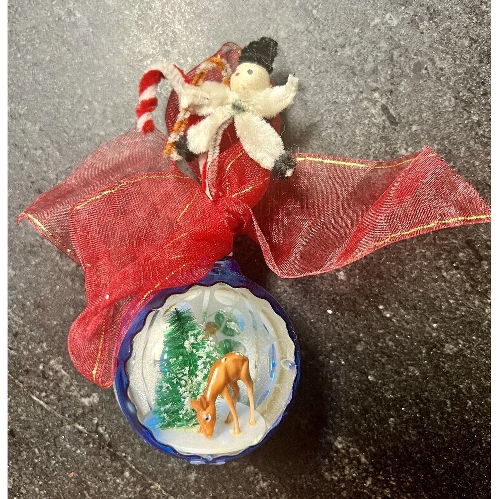 Vtg Christmas Ornament Deer & Tree Blue Jewelbrite 1960s MCM‎ Retro Reflector